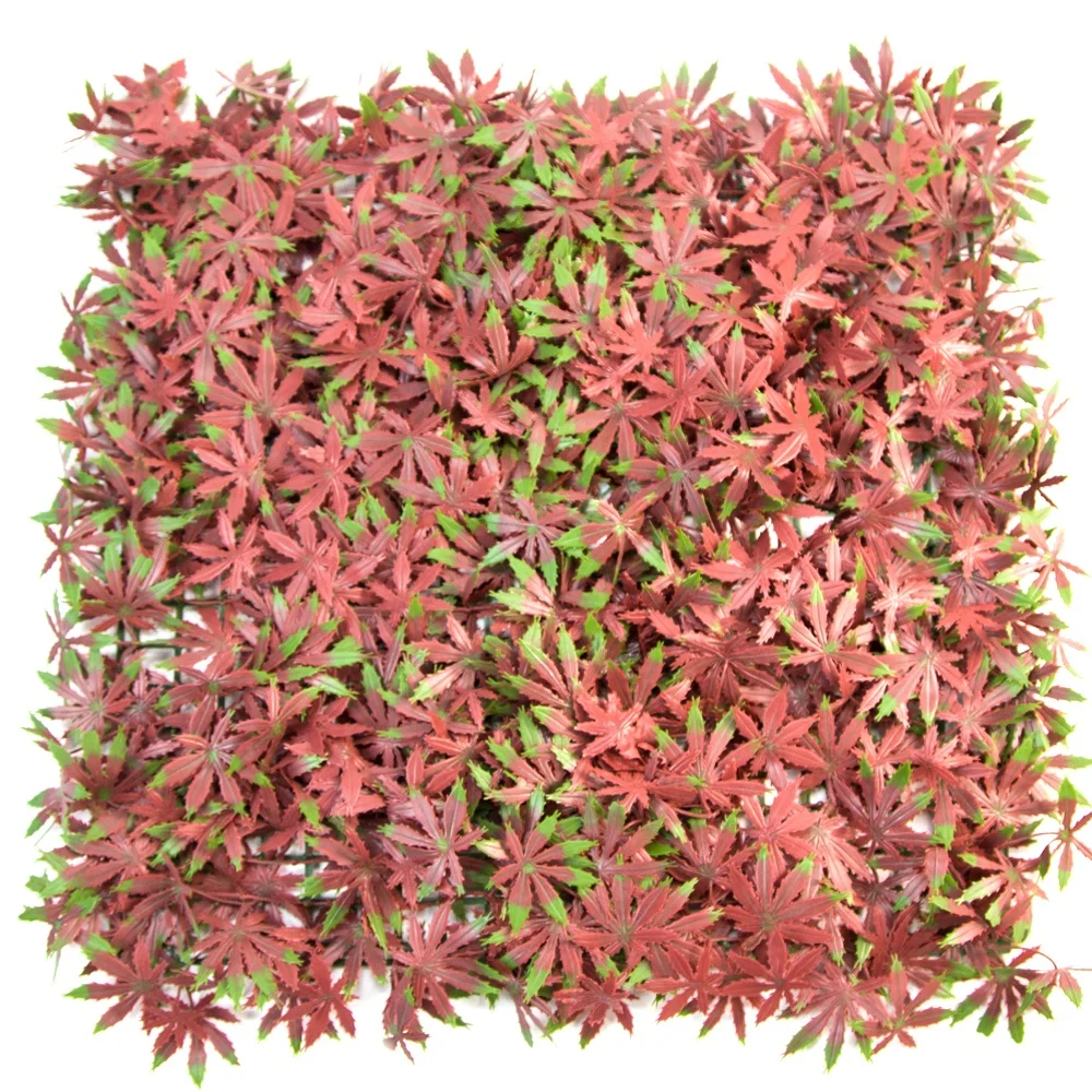 DYG Red Maple Leaf Home Decor Green Artificial PE Shrubs Wall Covering Living Foliage Hedges