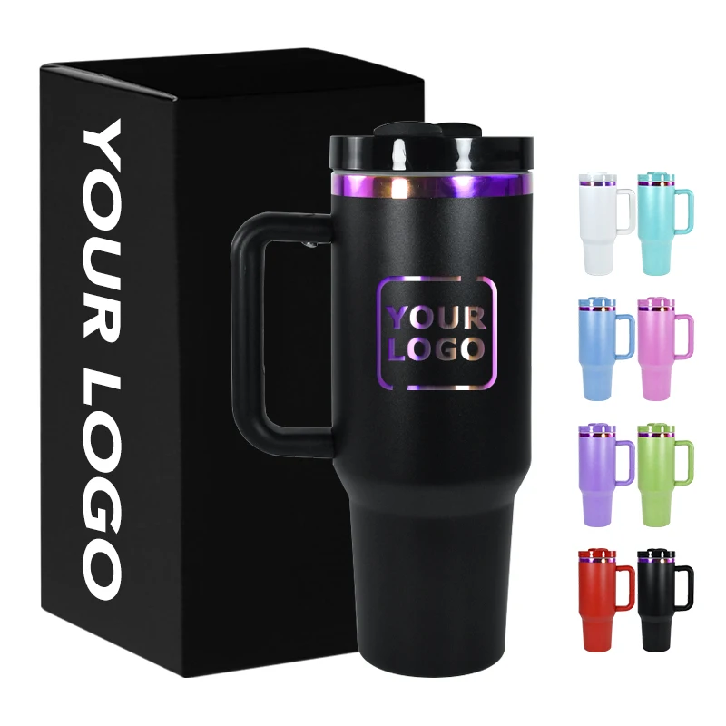 Bulk Insulated Travel Mugs 40oz Tumbler Dark purple Stainless Steel Double Wall Insulated Metal Straws with Handle