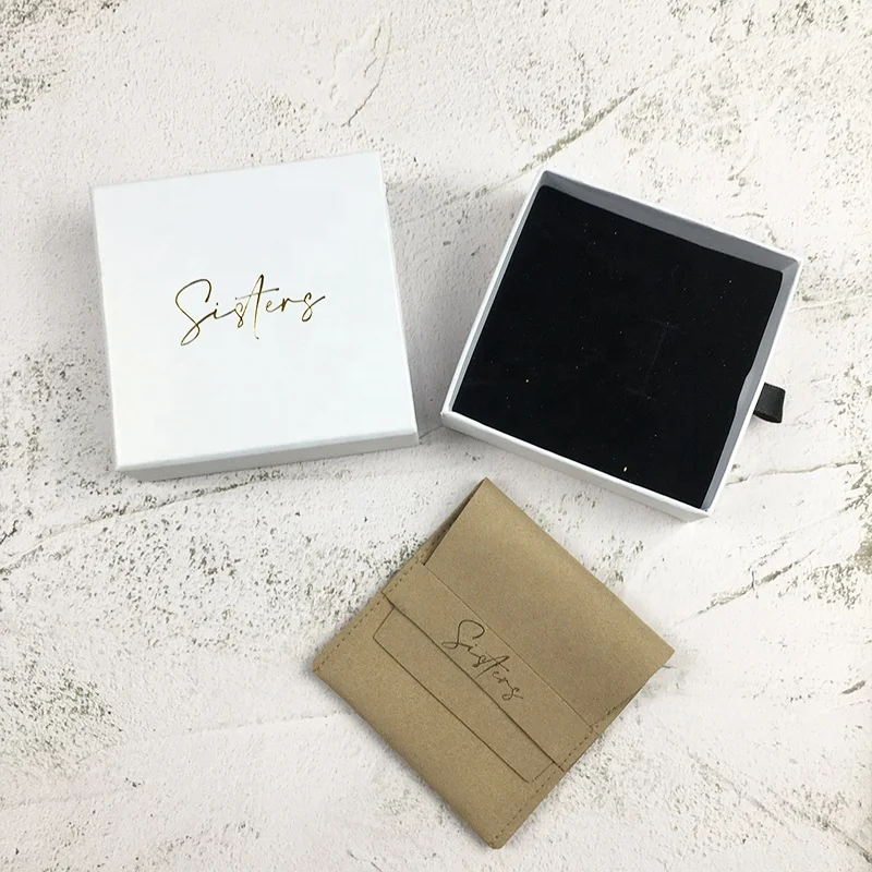 

High Quality Suede Printed Paper Boxes Jewelry Pouch Drawstring Velvet Bag With Paper Packaging Box