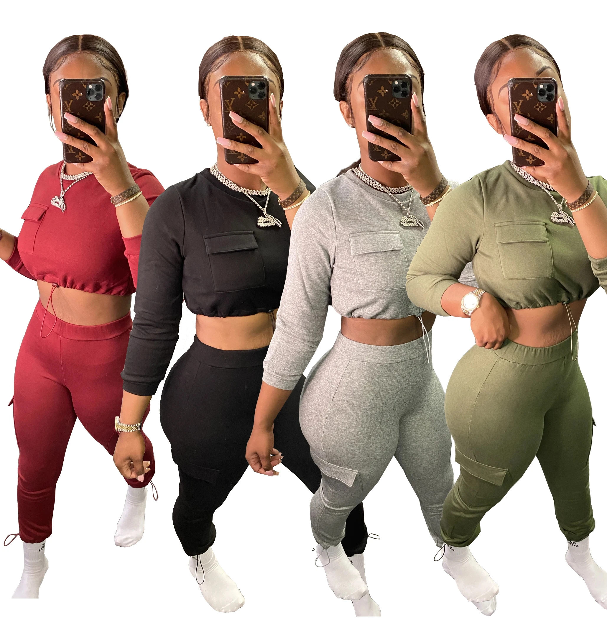 

Latest design Hot Sale Solid Color two piece women set Fitness Casual two piece set women clothing, Picture shows