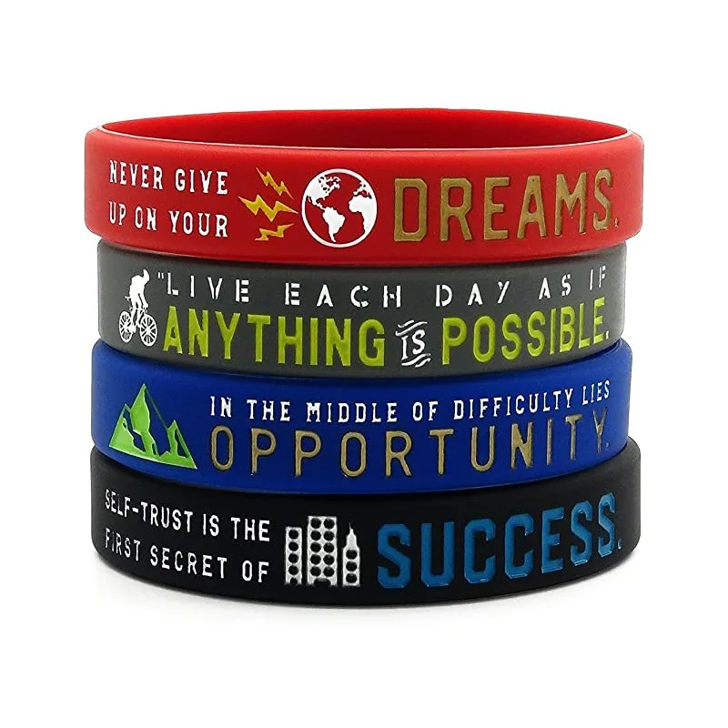 

Rubber Inspirational Bracelets with Success, Dreams, Opportunity Silicone for Men Women Teens Rubber Wristband BANGLES Custom, Any color