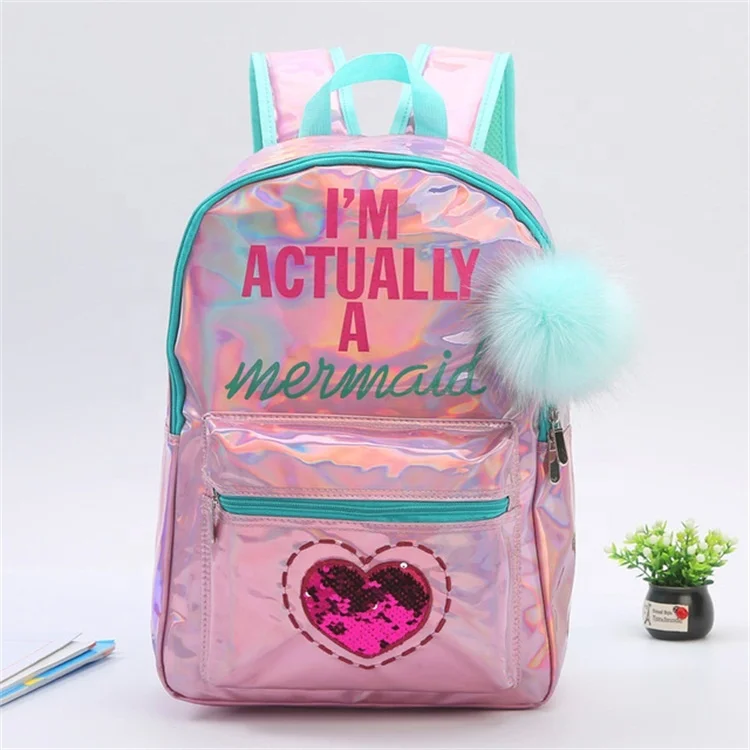 

High Capacity Fashion Hair Ball Pink Female Leisure Laser School Backpacks Waterproof
