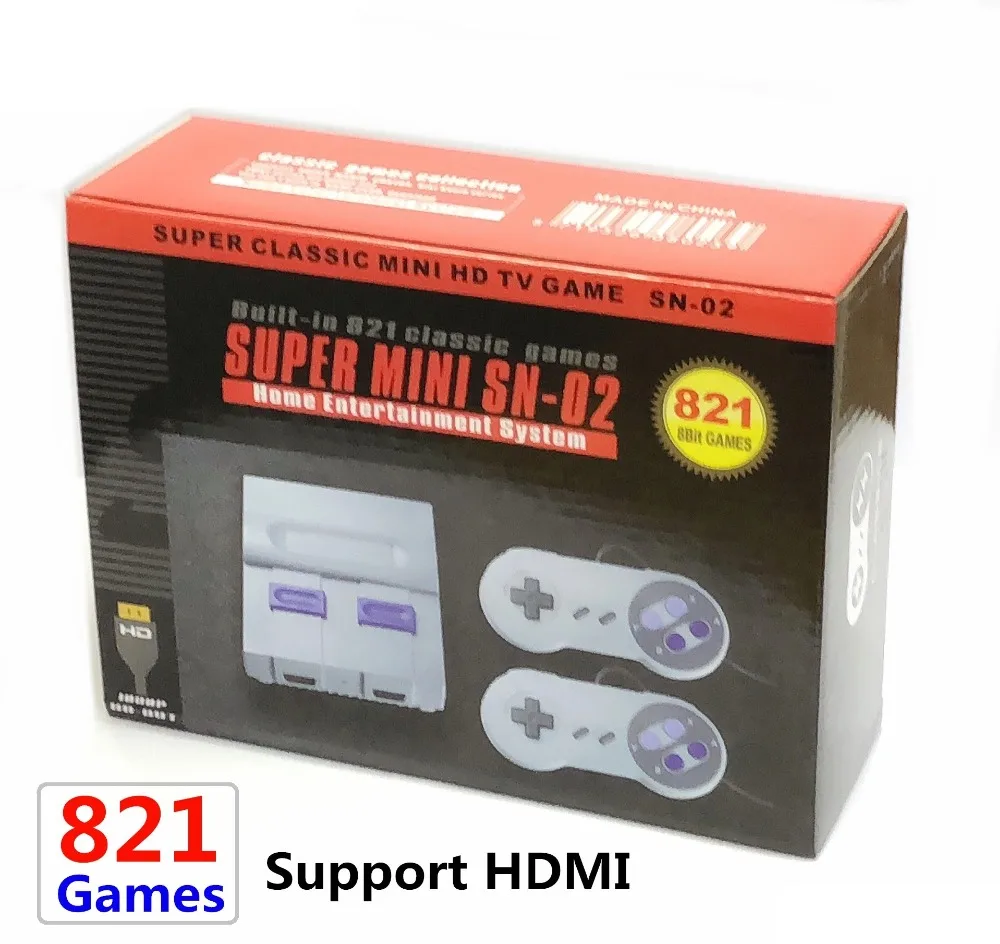 

8Bit Mini HD HDMI TV Retro Family Video Game Console Handheld Built-in 821 Classic for SNES Games Dual Gamepad Player, Gray