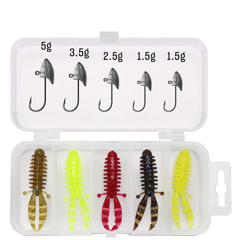 

1.5g 2.5g 3.5g 5g blood trough barbed soft bait lead head fish hook set