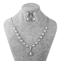 

New Arrival Pear Cut Cubic Zirconia Crystal Necklace and Earring Bridal Jewelry Set in Rhodium Silver Color