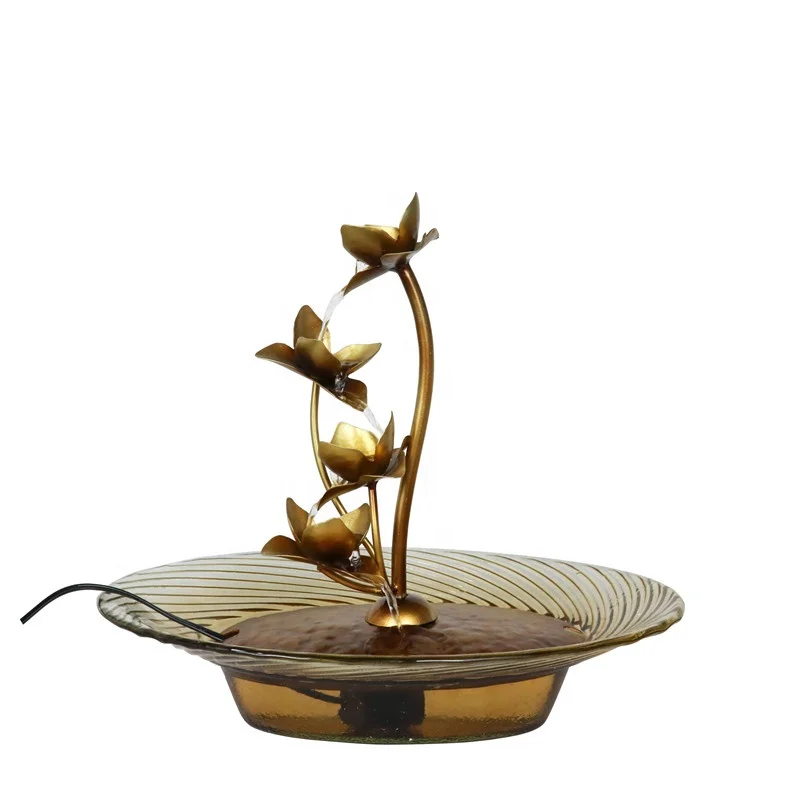 

Liffy Wholesale Metal With Glass Flower Water Fountain Desktop Home Decoration, As show