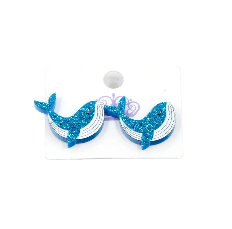 

Whale Stud Earrings Cute Blue Glitter Acrylic Earrings
