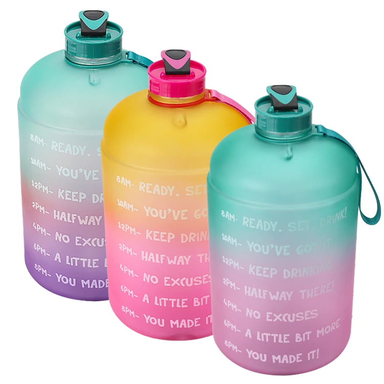 

2020 best 3.78L Large Capacity Water Bottle PETG Plastic Time Marker Fitness for Outdoor sport GYM custom packing logo, Customized color