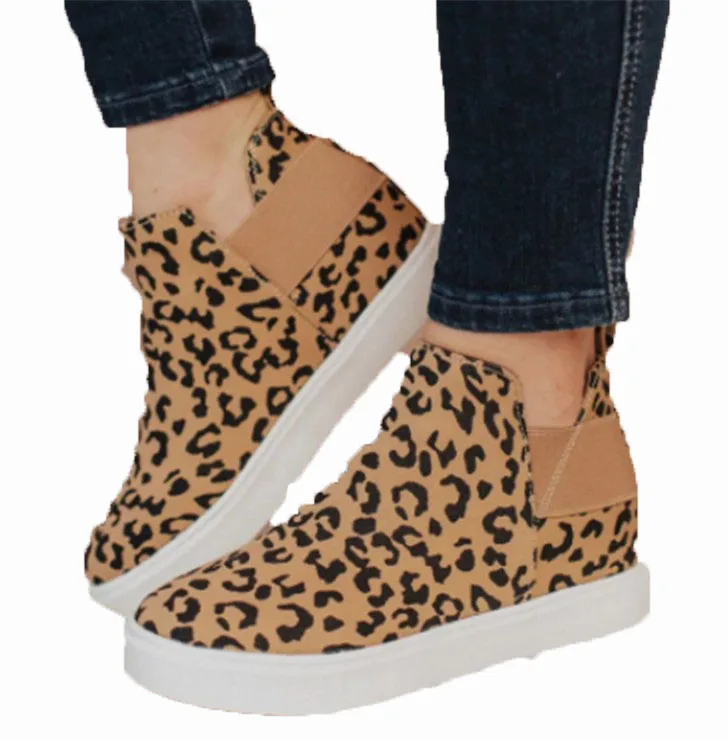 

New Arrival Women Leopard Flat Low-cut Height-increasing Leather Patchwork Shoes, Picture