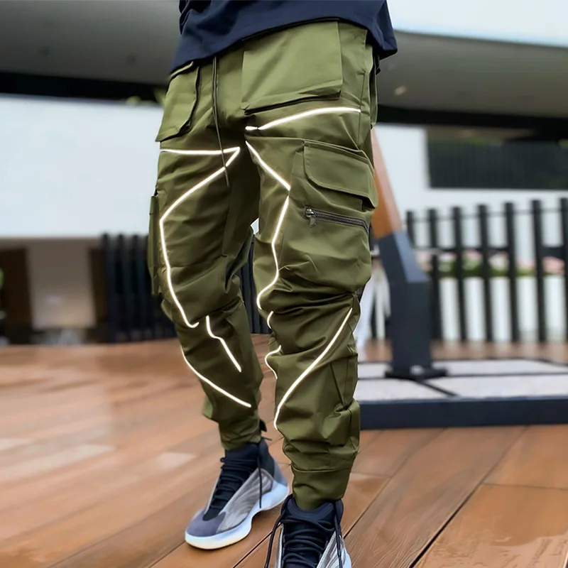 

Wholelsale High Quality Streetwear Hot Fashion Reflection Fitness Multi Pocket Cargo Men's Trousers & Plus Size Pants, 6colors in stock