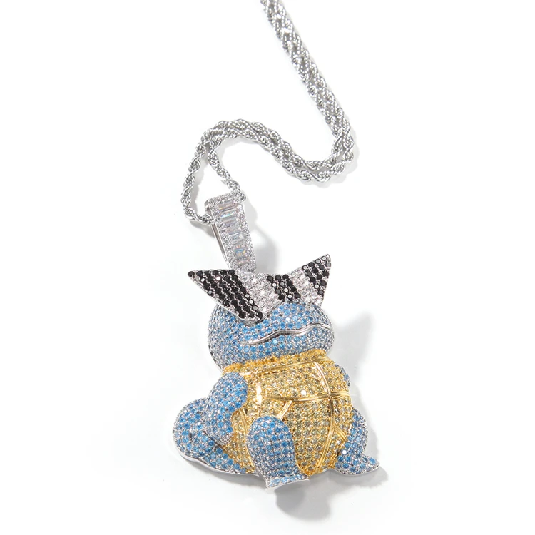 

Cartoon Jeannie turtle diamond Hip hop pendant jewelry with zircon inlaid in copper stainless steel chain necklace