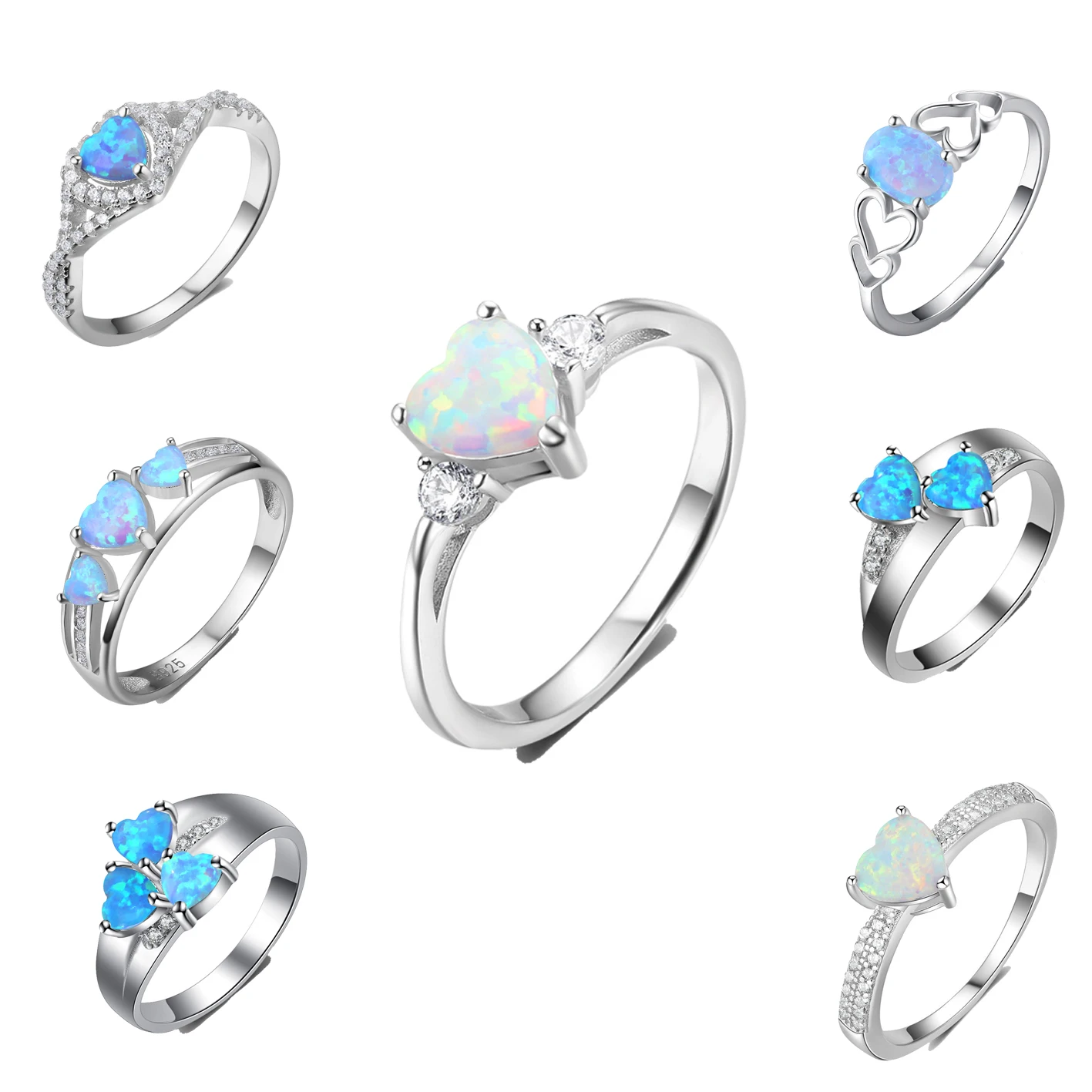 

Ready to Ship Hot Sale Opal Rings 925 Sterling Silver Heart Ring for Women