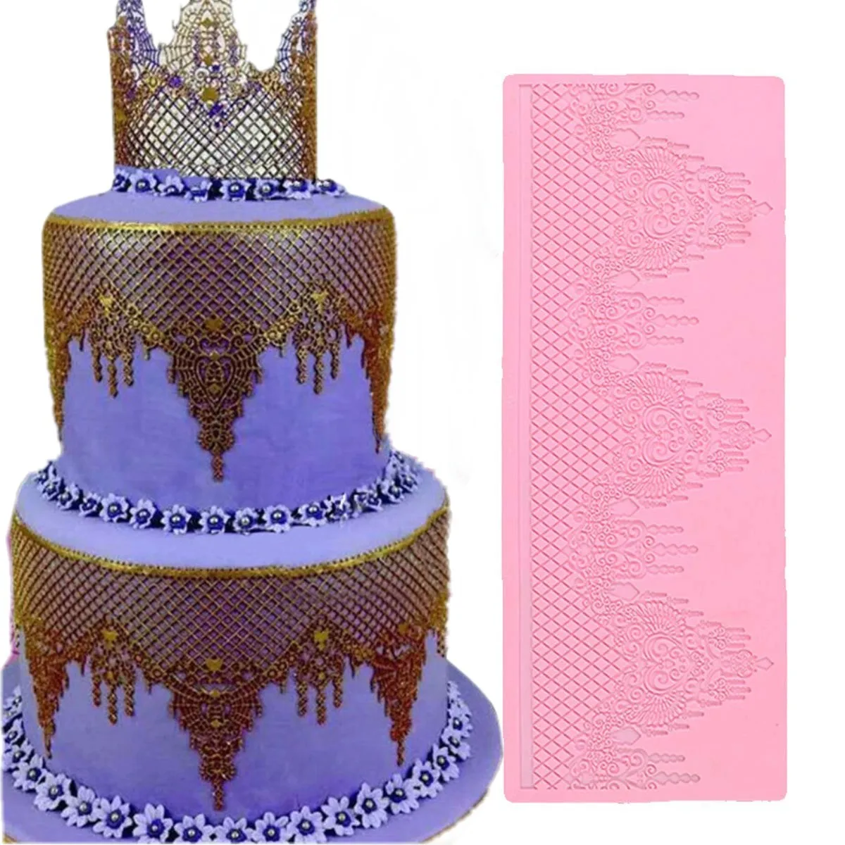 

High quality pink 3d silicone lace mat mold custom logo cake decorating fondant tools