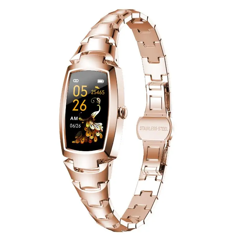 

Wholesal New MY H8 PRO smart bracelet women's heart rate blood pressure blood oxygen test women physiological cycle smart watch, Silver/ gold