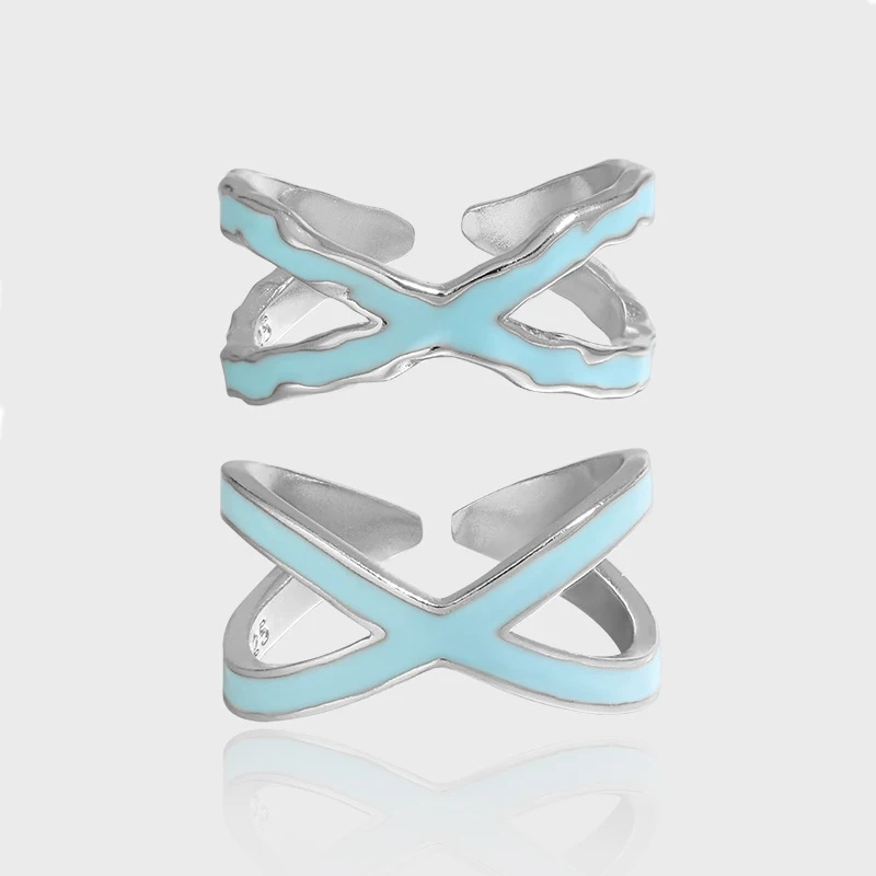 

VIANRLA 925 Sterling Silver Blue Cross Opening Adjustable Ring X Shape Temperament Women Jewelry Drop Shipping