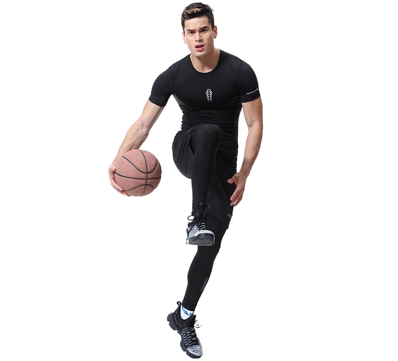 

2021 basketball black short sleeve shorts gym set fitness for men