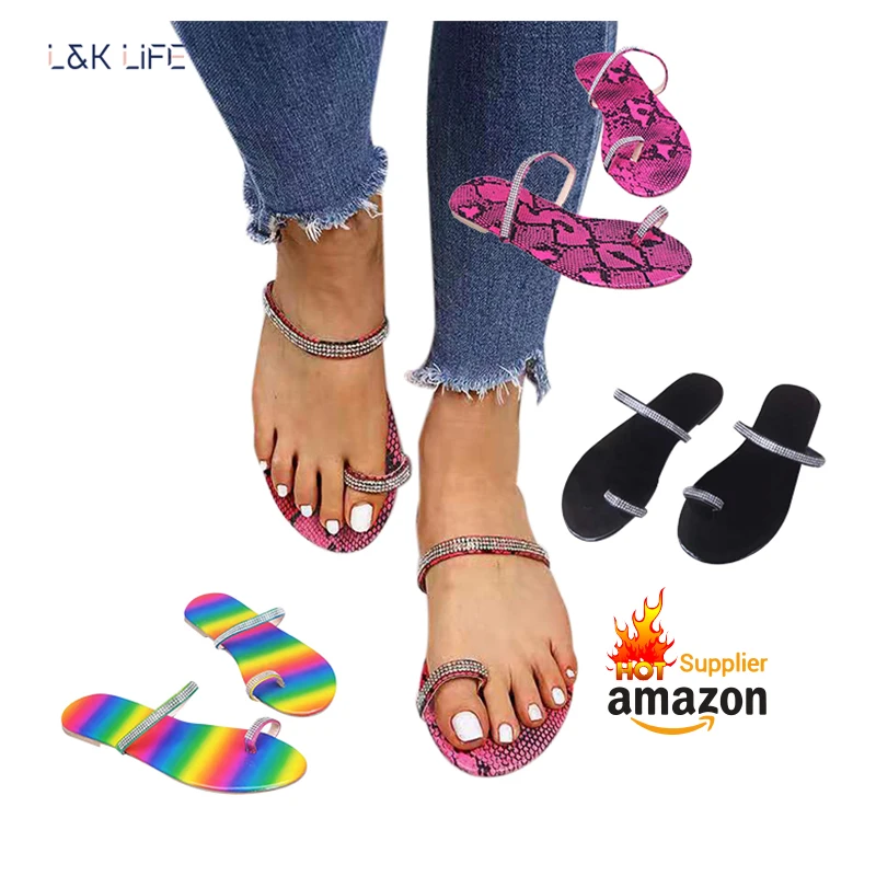 

Hot sale plus size women's shoes 2021 summer Europe new clip toe flat sandals women sandals, Yellow, black, snake pattern, colorful