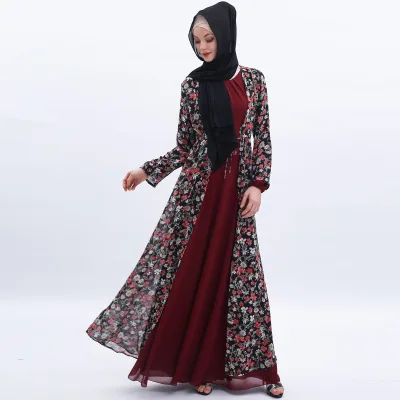 

LSY173 hijab dress printed chiffon Islamic Clothing Fashion Front Open Kimono Arabic Style Dubai Muslim Abaya, Shown