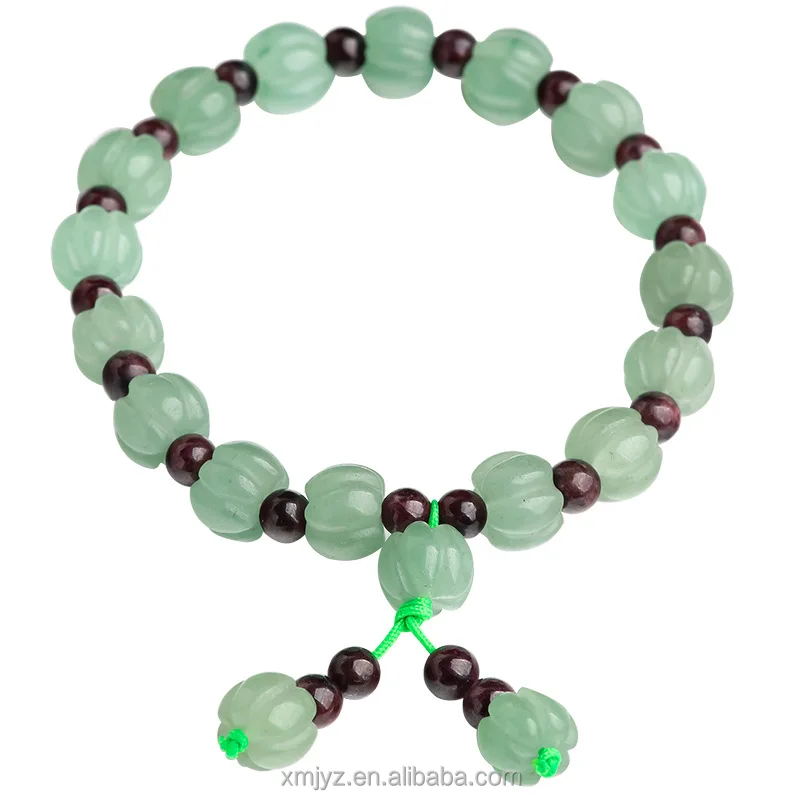 

Certified Grade A Natural Aventurine Pumpkin Bracelet National Style Unique Female Garnet Spacer Beads Jade Weave Bracelet