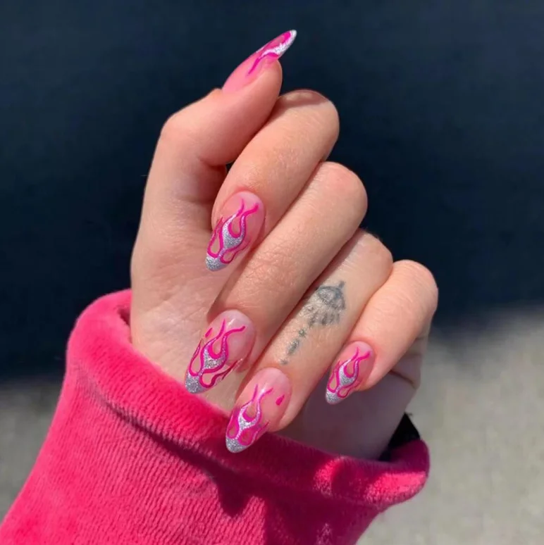 

press on nails cover rose pink press on bling nails flame press on nails
