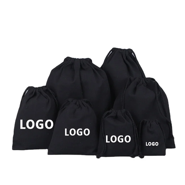 

Custom Printed Black Cotton Canvas Drawstring Bag for Gift