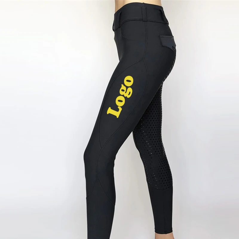 

Stock Black Women Full Seat Silicone Grip Printing Horse Riding Breeches Polyester Spandex Trousers Equestrian Pants Clothing