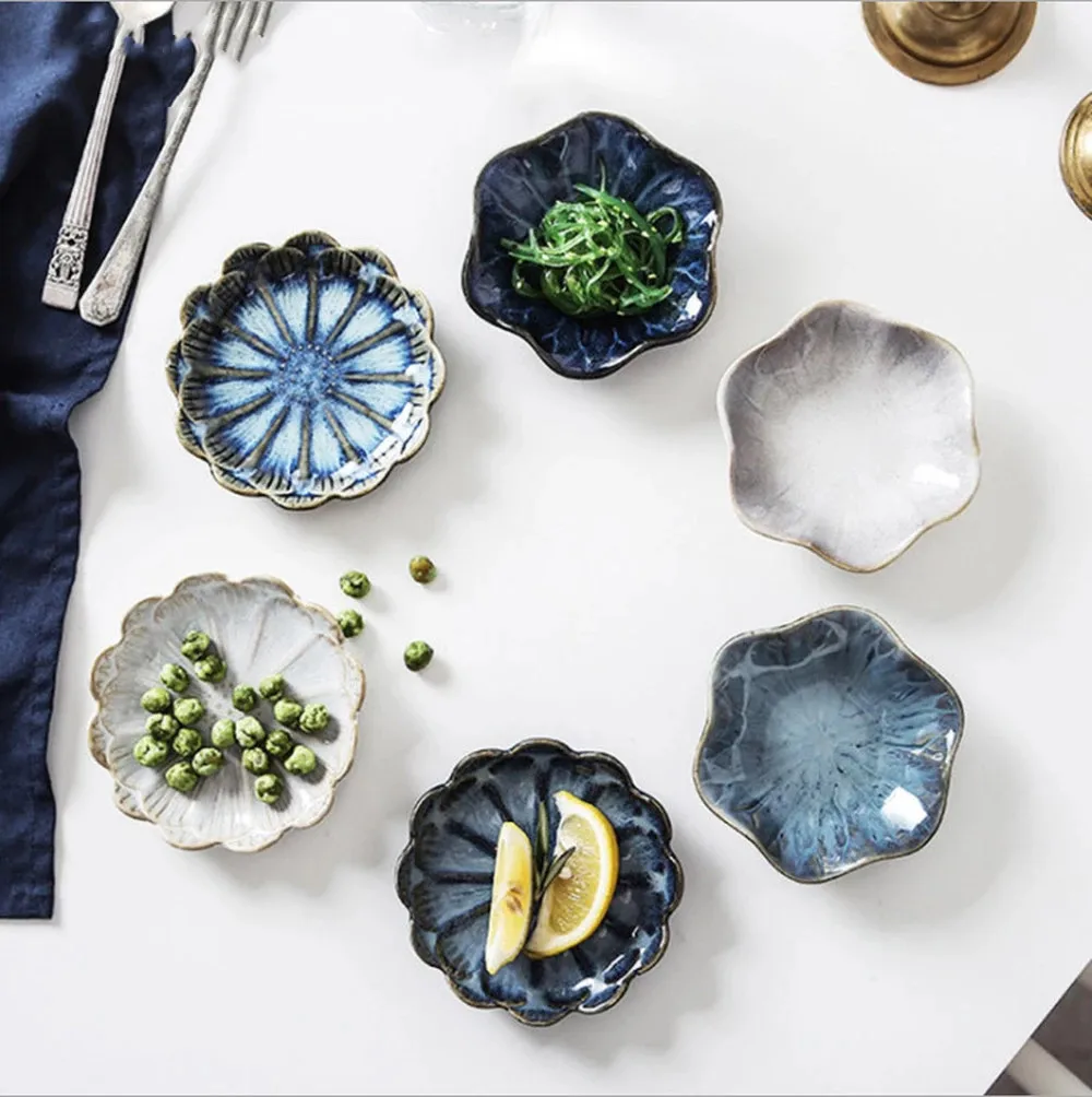 

11CM Lotus Ceramic Plate Porcelain Kiln Glazed Flower Shape Sauce Dish Japan Style Pickle Dip Serving Dishes