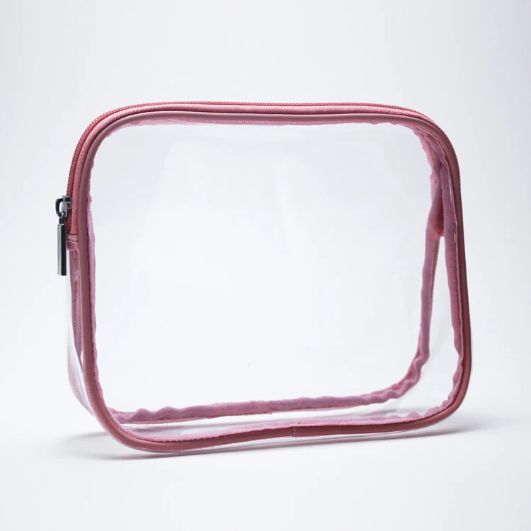 

Pink Travel Small PVC Clear Cosmetics Matte Make Up Toiletry Pouch See Through Makeup Bag, Pink , customized color