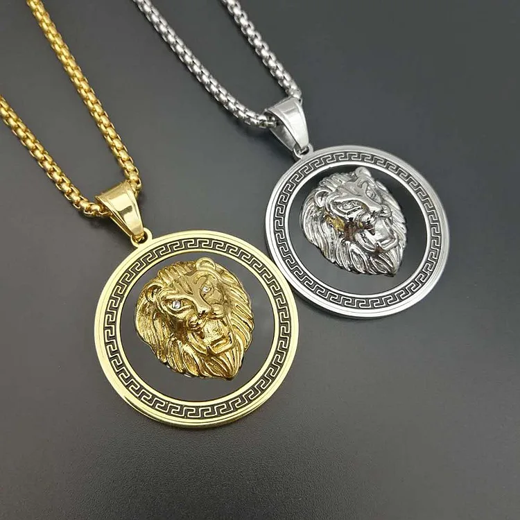 

Ruigang Fashion Hiphop Jewelry Pave Crystal Silver Gold Color Stainless Steel Lion Head Pendant Necklace, Gold, silver