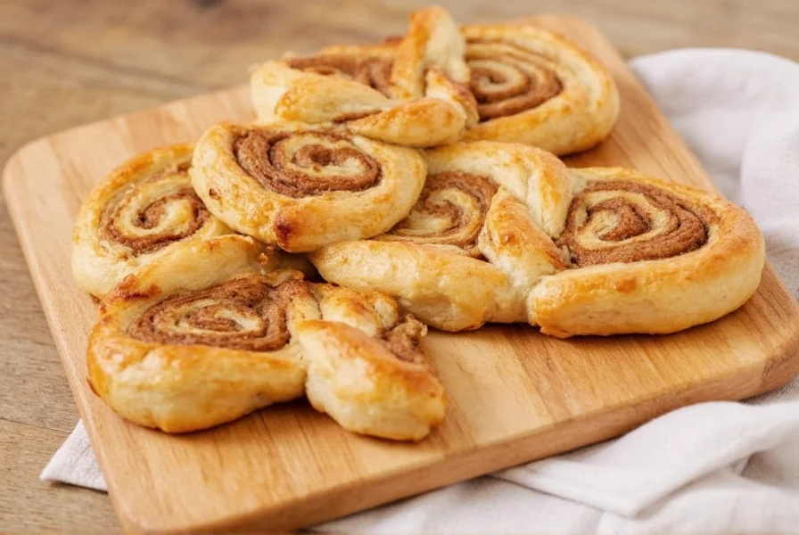Freshly baked cinnamon twists on a white plate with powdered sugar glaze