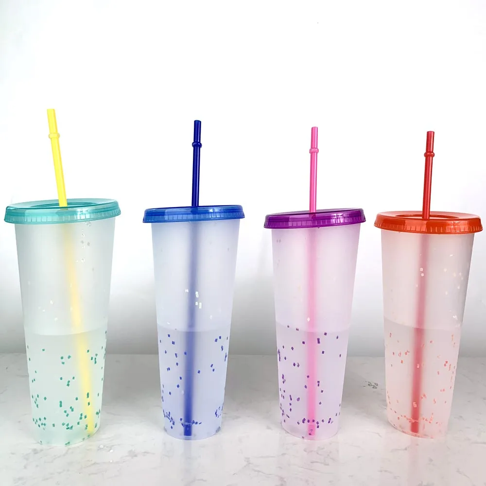 

Christmas BPA Free  reusable plastic confetti color changing cold cup, 5 colors / customized