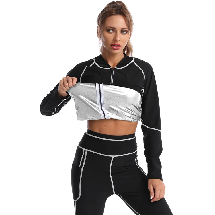 

Neoprene Slimming Sweat Body Shaper Fitness Hot Sweat Sauna Suit Jacket Women With Zipper Long Sleeve Weight Loss Sauna Suit