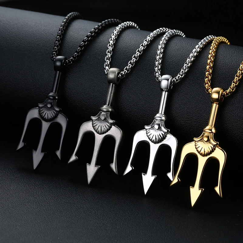 

Men's Punk Trident Pendant Necklaces Stainless Steel link chain Hip hop Boy Gifts necklace for men