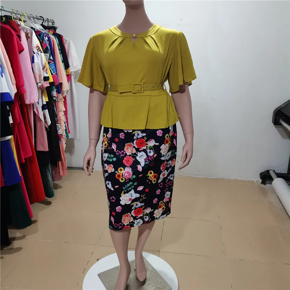 

Women Office Clothing Smart Wear Hot Sale African Deep O-Neck Sexy Dress Lady Floral Pattern Bodycon Dress, Customized color