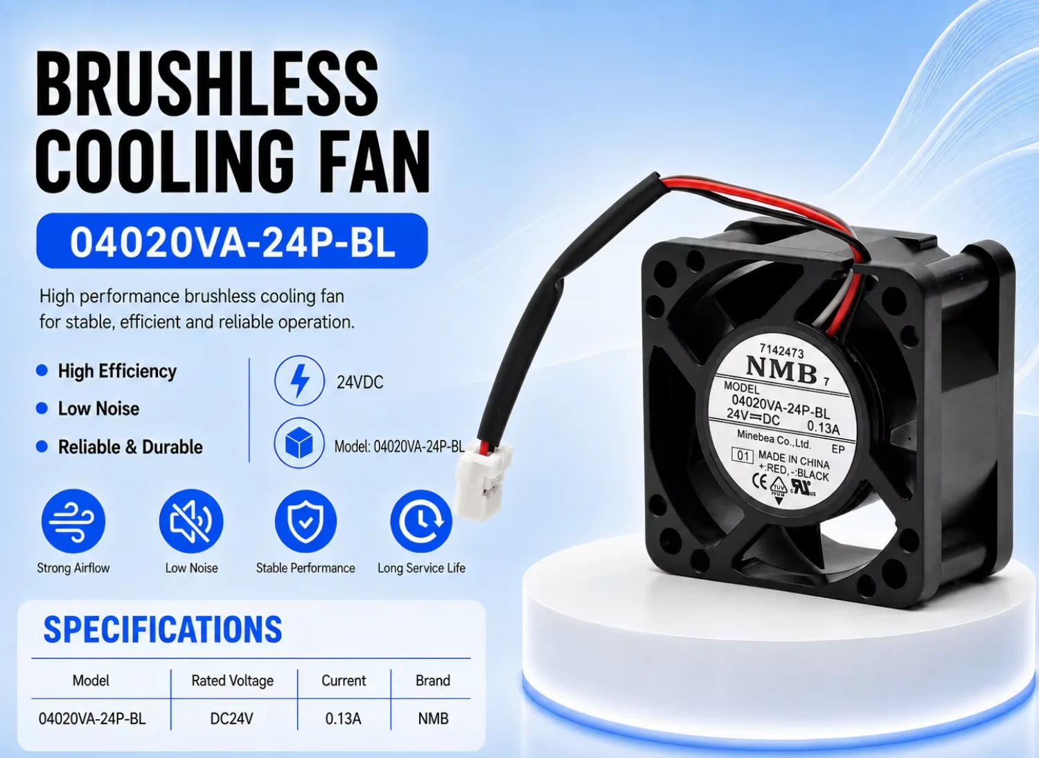 Speed Brushless Axial Fan, 4020, NMB, 04020VA-24P-BL, 24V - detail 4