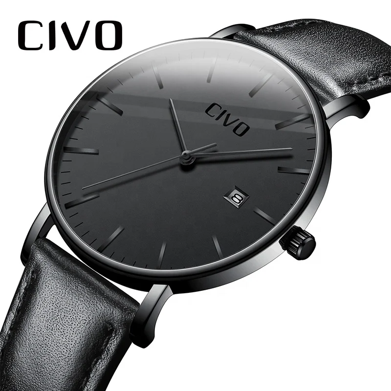 

CIVO 2020 Montre homme fashion genuine leather quartz watch with 3 ATM waterproof date display casual men wristwatch