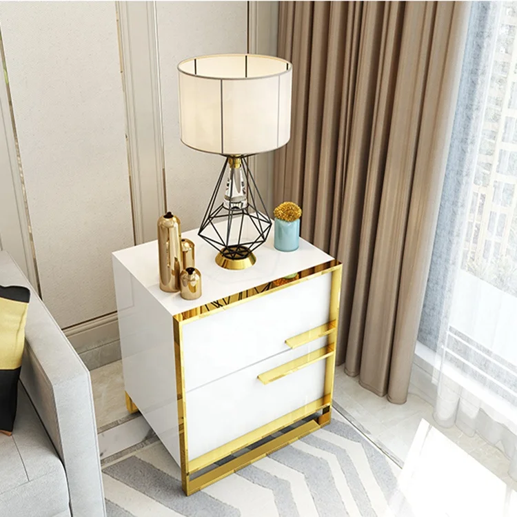 
luxury high gloss white bedside table bedroom furniture lamp table bed side table Nightstand 