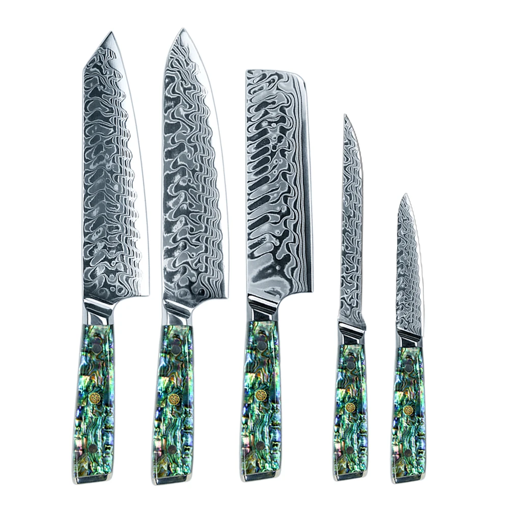 

Professional Abalone Handle Croco Pattern Damascus Japanese Chef kitchen knife set