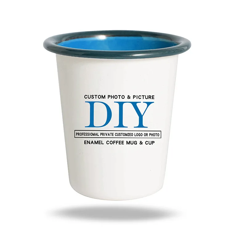 

2020 Popular Customized Printed Enamel Tea Cup Travel Coffee Mug 8oz 9oz 12oz Sublimation Metal Enamel Mug, As picture