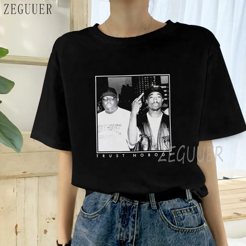 

Wholesale Fashion Tupac X Biggie Trust Nobody T Shirt Women Short Sleeve 100 Cotton Hip Hop Plus Size T-Shirt