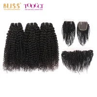 

Bliss Afro Kinky Curly Human Hair 100 Human Hair Extension Brazilian Raw Kinky Curly Virgin Hair Weave Bundles with Lace Closure