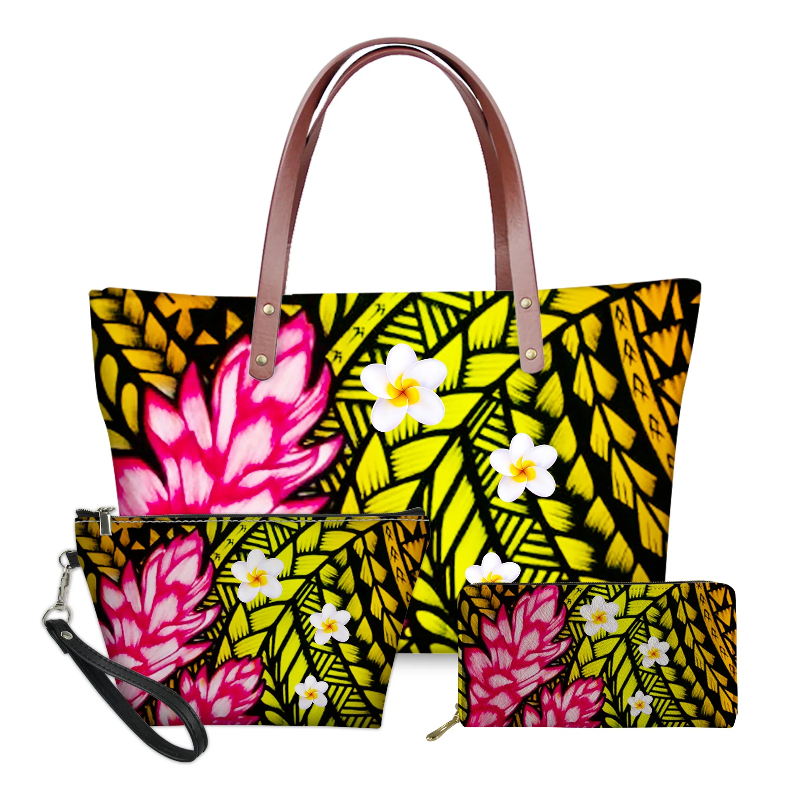 

Custom Print Women Handbags 3pcs Set Polynesian Hawaiian Style High Quality Hand Bag Sets Ladies Fashion Large Women Hand Bags