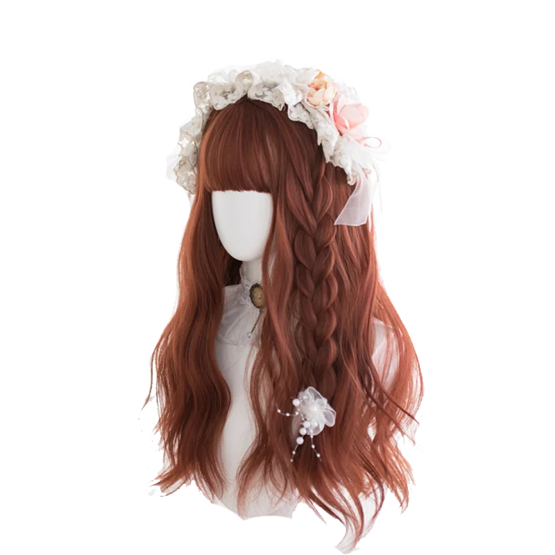

Wave Orange Long Curly Hair 22 INCH Natural Harajuku Princess Lolita Sweet High Temperature Silk Cosplay Party Crazy COS Wig