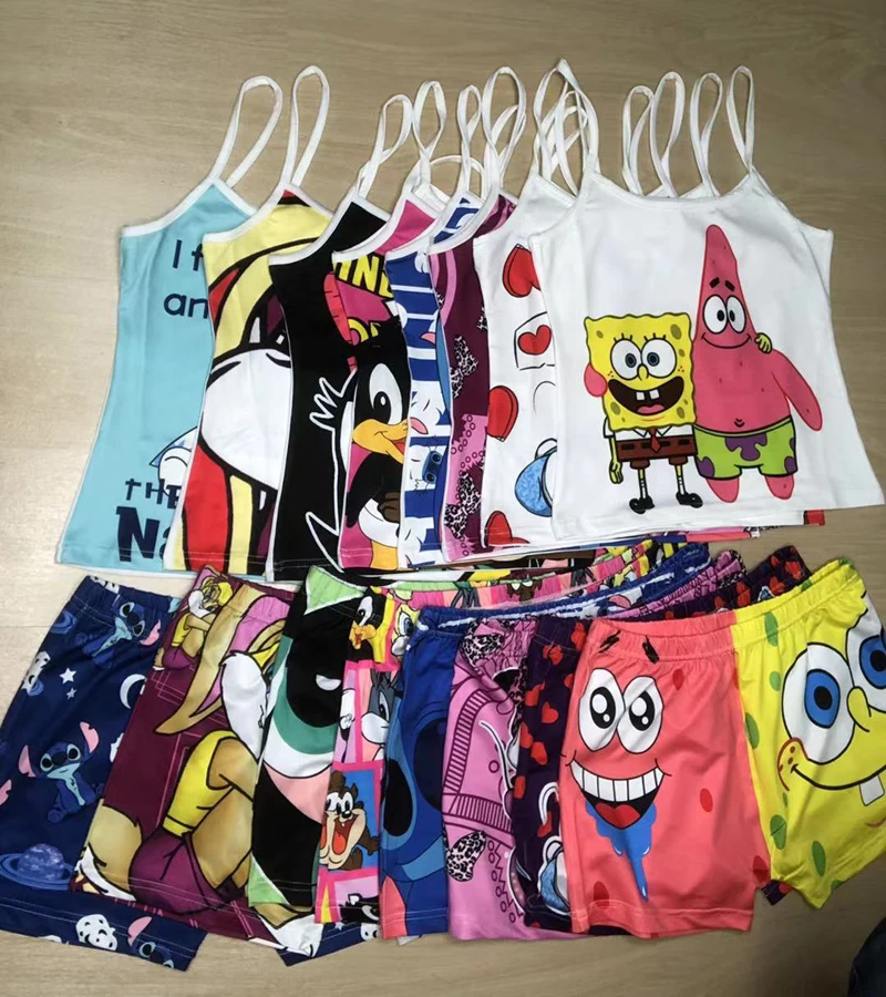

Spring wholesale two piece shorts sleepwear pajama set women's cartoon sets