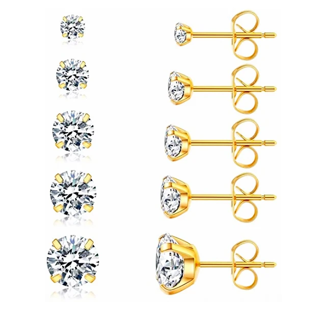 

Fashion Jewelry Women Classic Shining Zircon Small Stud Earrings Gold Color Ears Stud For Men Crystal Earrings, Picture shows