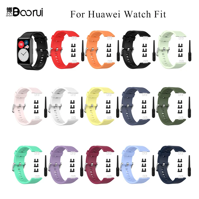 

BOORUI watchbands silicone watch fit for huawei strap printed rubber band for huawei watch, Purple,pink,wine red,red,sky blue,blue,black,tea green,gray, etc.