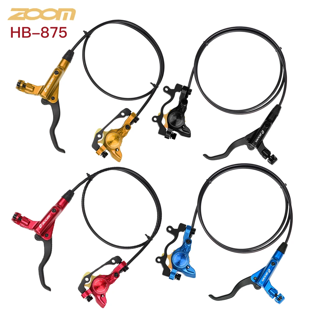 

ZOOM HB-875 MTB Bicycle Hydraulic Disc Brake Set 160mm Calipers Adapter 800/1400 mm Front Rear Oil Pressure Mountain Bike Parts, Black gold blue red purple