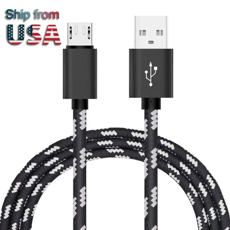 

USA Free Shipping New product 1M CE certification high speed nylon braided micro usb data cables for android smart phone, Silver/red/gold/black/pink optional