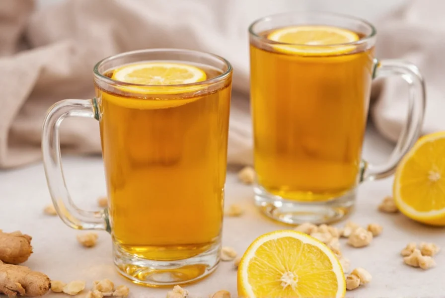 Various ginger tea variations in glass mugs with different natural ingredients