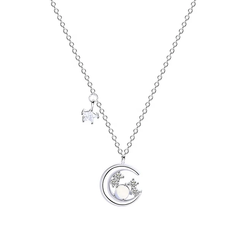 

New 925 sterling silver crescent moon and star necklace female